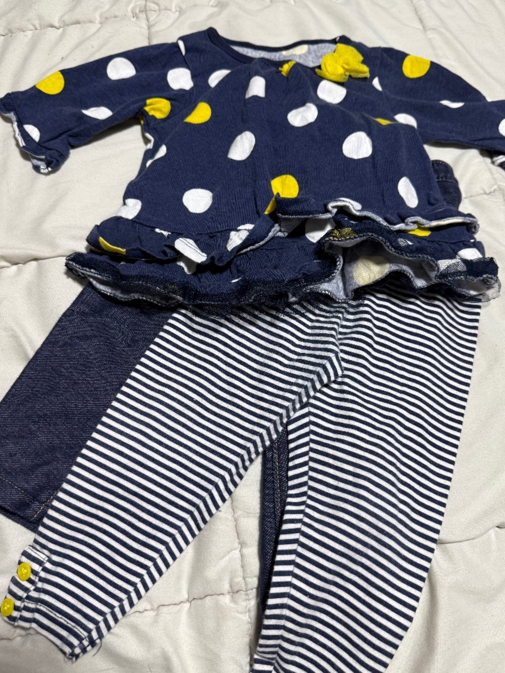 Carter's Girls 12 Months 3-Piece Pants Set Navy Polka Dot Long Sleeve Top